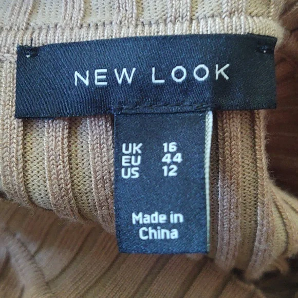 New Look Size 12 Mock Neck Ribbed Long Sleeve Dress with Front Split - Picture 9 of 11